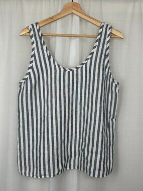 Everlane Womens Striped Linen Tank Top 8 Blue White Relaxed Boxy Coastal Summer